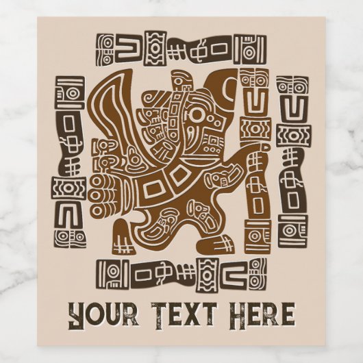 Aztec Eagle Warrior Tribal Oude kunst Wijn Etiket (Enkel label)