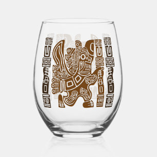 Aztec Eagle Warrior Tribal Oude kunst Wijnglas Zonder Voet