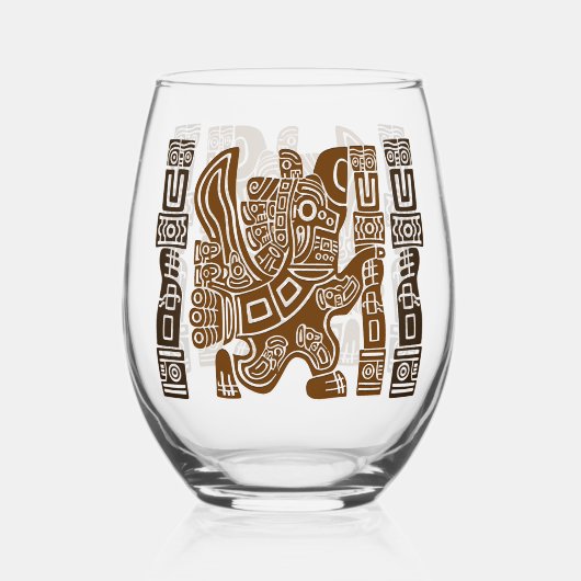 Aztec Eagle Warrior Tribal Oude kunst Wijnglas Zonder Voet (Voorkant)