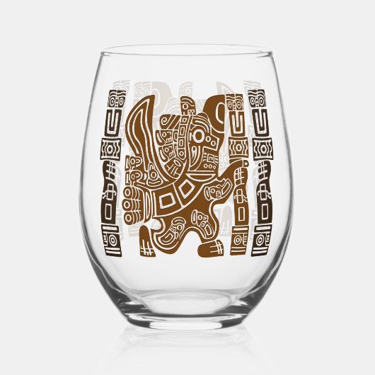 Aztec Eagle Warrior Tribal Oude kunst Wijnglas Zonder Voet (Achterkant)
