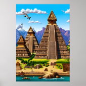 Aztec, een dorp in de buurt van een rivier | AI Ar Poster (Voorkant)