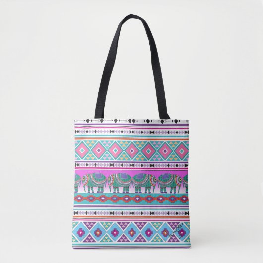 Aztec Elephants Tribal Pattern, Cool Tote Bag (Voorkant)