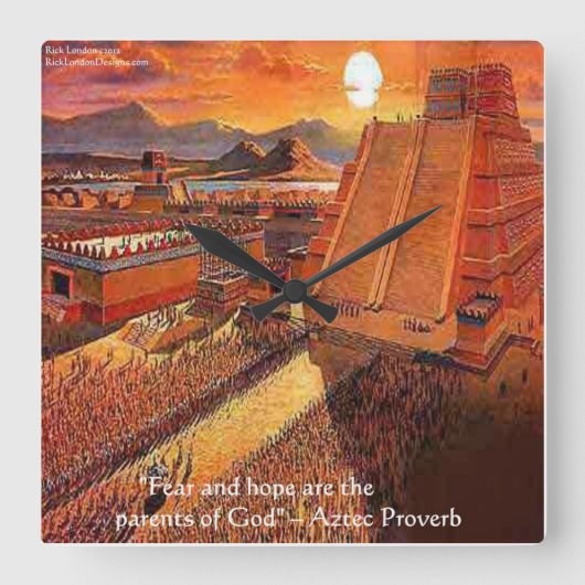 Aztec Empire & Famous Proverb Wall Clock Vierkante Klok (Voorkant)