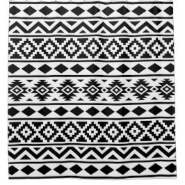 Aztec Essence Pattern III Black op White Douchegordijn