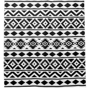 Aztec Essence Pattern III Black op White Douchegordijn
