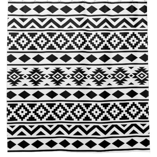 Aztec Essence Pattern III Black op White Douchegordijn (Voorkant)
