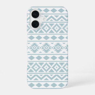 Aztec Essence Ptn III Eendenei Blauw op Wit iPhone 16 Hoesje