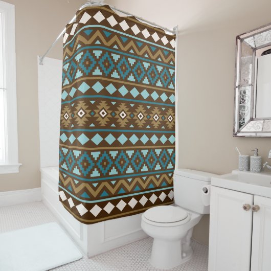 Aztec Essence Ptn III Teals Gold Cream Brown Douchegordijn (In situ)