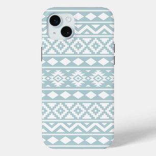 Aztec Essence Ptn III Wit op Duck Egg Blue iPhone 15 Mini Hoesje