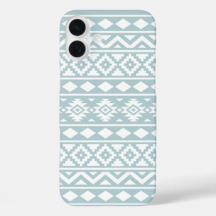 Aztec Essence Ptn III Wit op Duck Egg Blue iPhone 16 Plus Hoesje