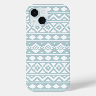 Aztec Essence Ptn III Wit op Duck Egg Blue iPhone 15 Case