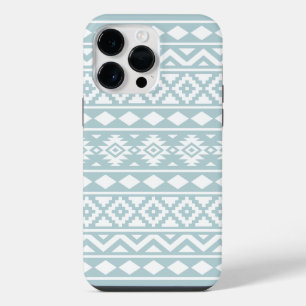 Aztec Essence Ptn III Wit op Duck Egg Blue iPhone 14 Pro Max Hoesje