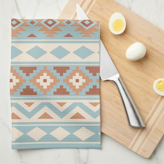 Aztec Essence Ptn IIIb Blue Cream Terracottas Theedoek (Quarter Fold)