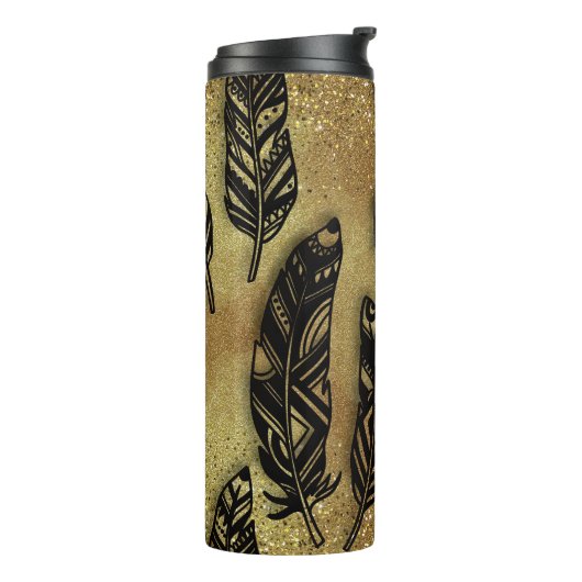 Aztec feathers glitter op perkament thermosbeker (Gedraaid links)