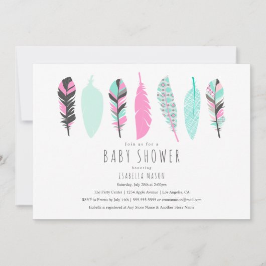 Aztec Feathers | Uitnodiging tot Baby shower (Voorkant)