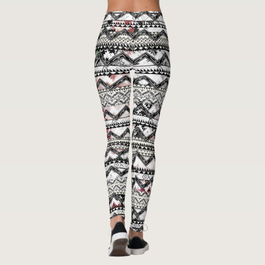 Aztec Floral Pink Paars  Roos Patroon Leggings (Achterkant)