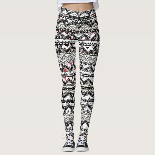 Aztec Floral Pink Paars  Roos Patroon Leggings (Voorkant)