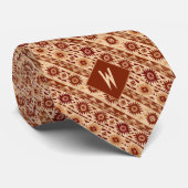 Aztec-geïnspireerd Brick Red and Sand Pattern Stropdas (Opgerold)