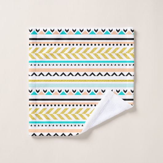 Aztec geïnspireerd goudblauw roze geometrisch patr bad handdoek (Wasdoekje)