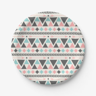 Aztec Geïnspireerd koraal en Mint Patroon Papieren Bordje