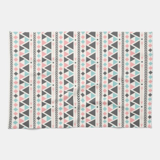 Aztec Geïnspireerd koraal en Mint Patroon Theedoek (Horizontaal)