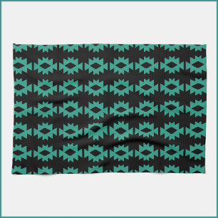 Aztec Geïnspireerde Turquoise en zwarte keukenhan Theedoek