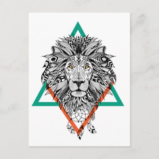 Aztec Geometric Lion Portret Briefkaart (Voorkant)