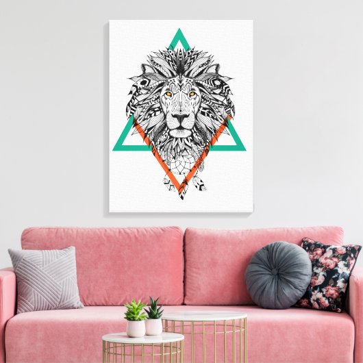 Aztec Geometric Lion Portret Canvas Afdruk (Insitu (Woonkamer))