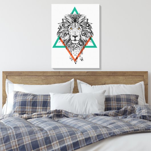 Aztec Geometric Lion Portret Canvas Afdruk (Insitu (Slaapkamer))
