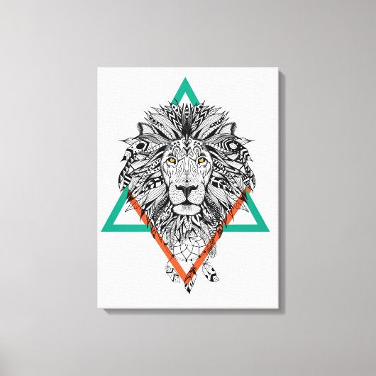Aztec Geometric Lion Portret Canvas Afdruk (Voorkant)