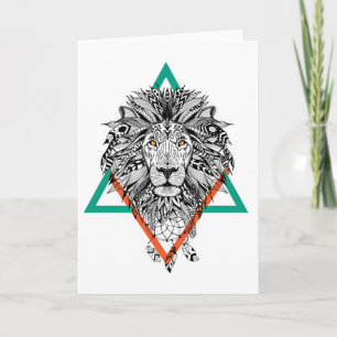 Aztec Geometric Lion Portret Kaart