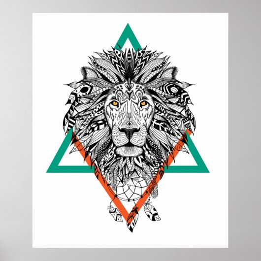 Aztec Geometric Lion Portret Poster (Voorkant)
