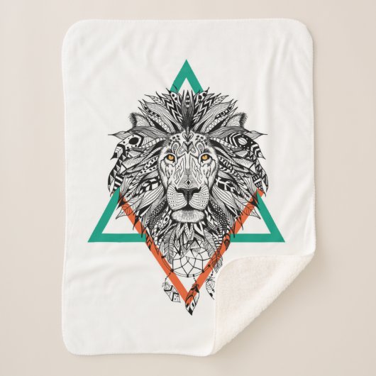 Aztec Geometric Lion Portret Sherpa Deken (Voorkant)