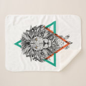 Aztec Geometric Lion Portret Sherpa Deken (Voorkant (horizontaal))