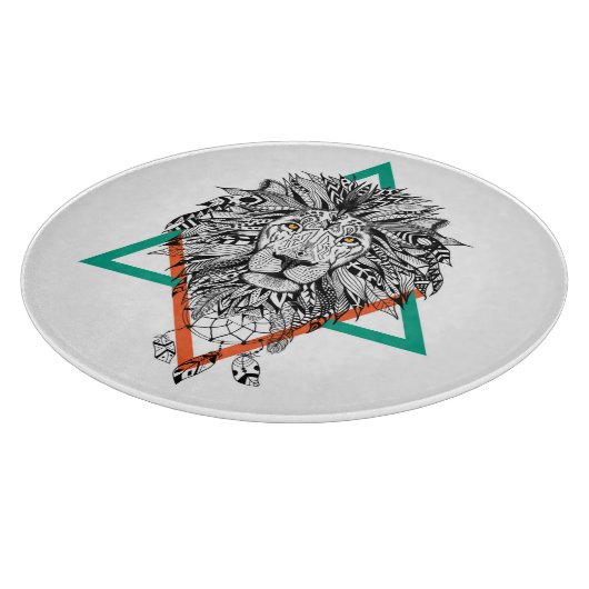 Aztec Geometric Lion Portret Snijplank (Hoek)