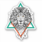 Aztec Geometric Lion Portret Sticker (Voorkant)