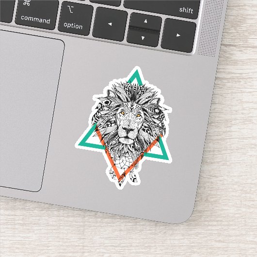 Aztec Geometric Lion Portret Sticker (Detail)