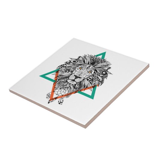 Aztec Geometric Lion Portret Tegeltje (Zijkant)