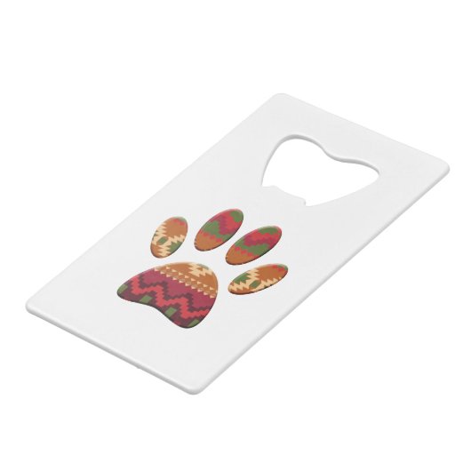 Aztec Geometric Pattern Art Dog Paw Print Creditkaart Flessenopener (Voorkant Gekanteld)