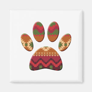 Aztec Geometric Pattern Art Dog Paw Print Magneet