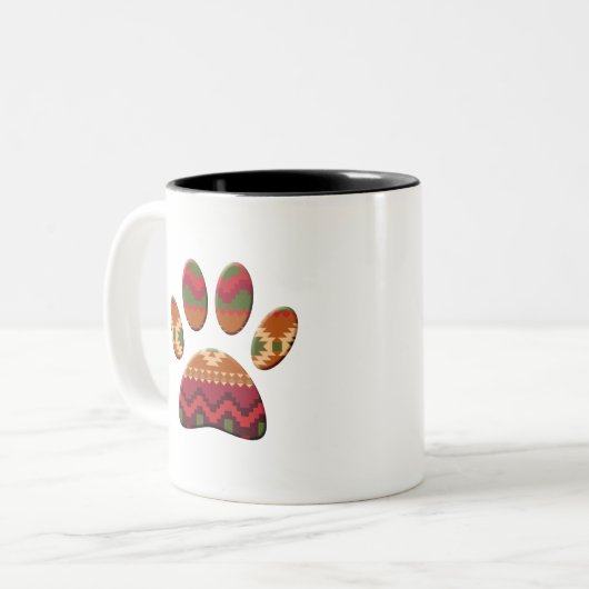 Aztec Geometric Pattern Art Dog Paw Print Tweekleurige Koffiemok (Voorkant links)
