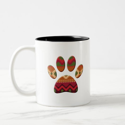 Aztec Geometric Pattern Art Dog Paw Print Tweekleurige Koffiemok (Links)