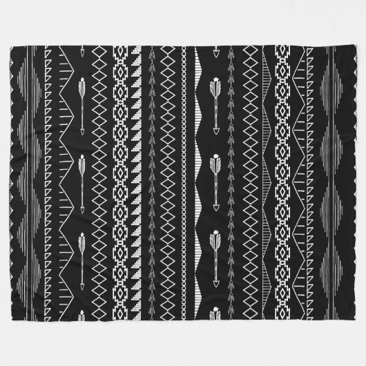 Aztec Geometrisch Abstract zwart-witpatroon Fleece Deken (Voorkant (Horizontaal))
