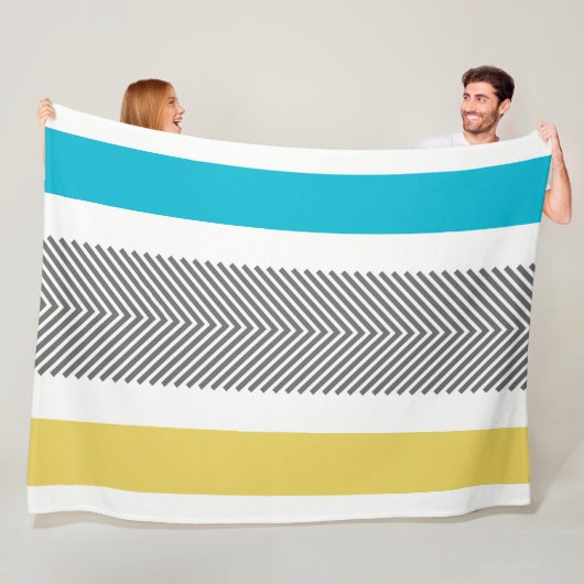 Aztec geometrisch blauw geel Abstract pijlpatroon Fleece Deken (In situ)