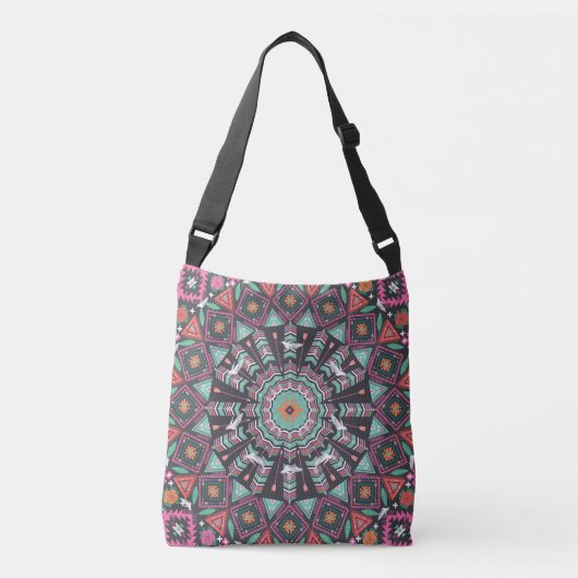 Aztec geometrisch: kleurrijk cirkelpatroon crossbody tas (Voorkant)