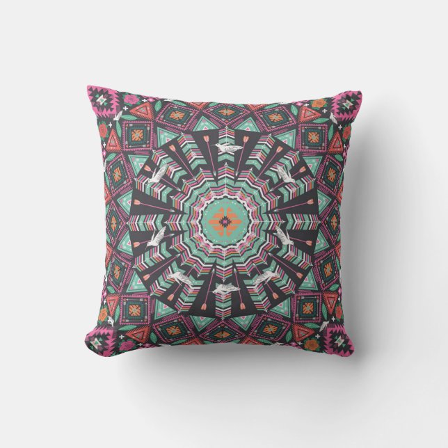 Aztec geometrisch: kleurrijk cirkelpatroon kussen (Voorkant)