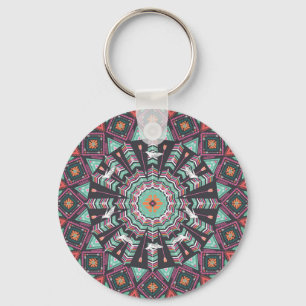 Aztec geometrisch: kleurrijk cirkelpatroon sleutelhanger