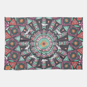 Aztec geometrisch: kleurrijk cirkelpatroon theedoek