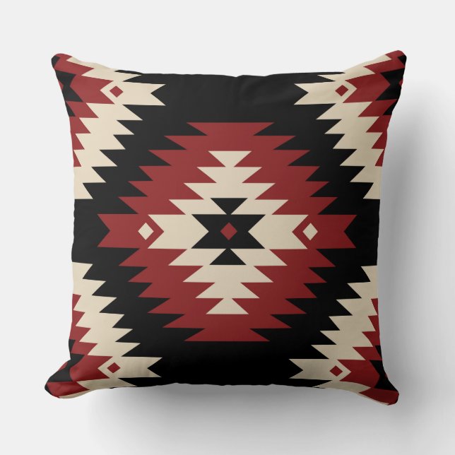 Aztec, geometrisch rood, zwart en beige kussen (Voorkant)