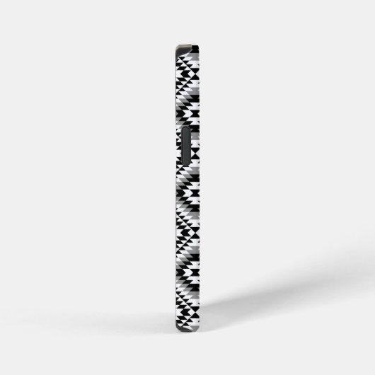 Aztec gestileerde BW + grijs symboolpatroon iPhone Hoesje (Rechterkant)